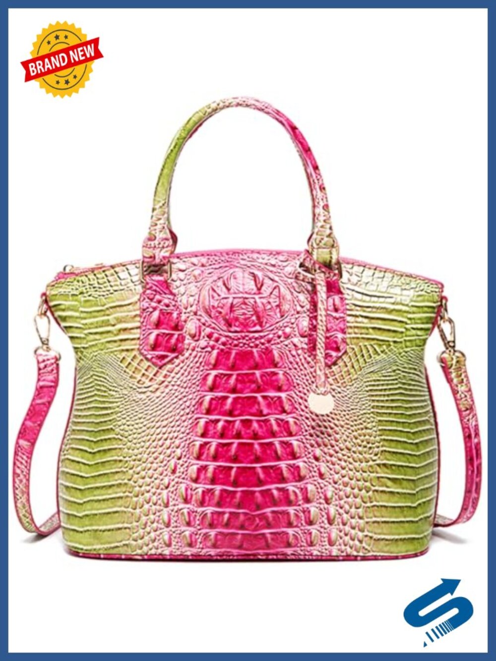 Vegan Leather Crocodile Satchel Handbag with Shoulder Strap